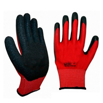 Перчатки нейлон красные с вспенненным латексом
